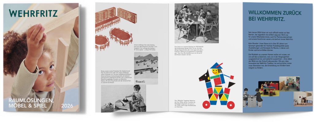 Titel von Hauptkatalog 2026 und Einstiegseiten mit Klappe im neuen Wehrfritz-Design.