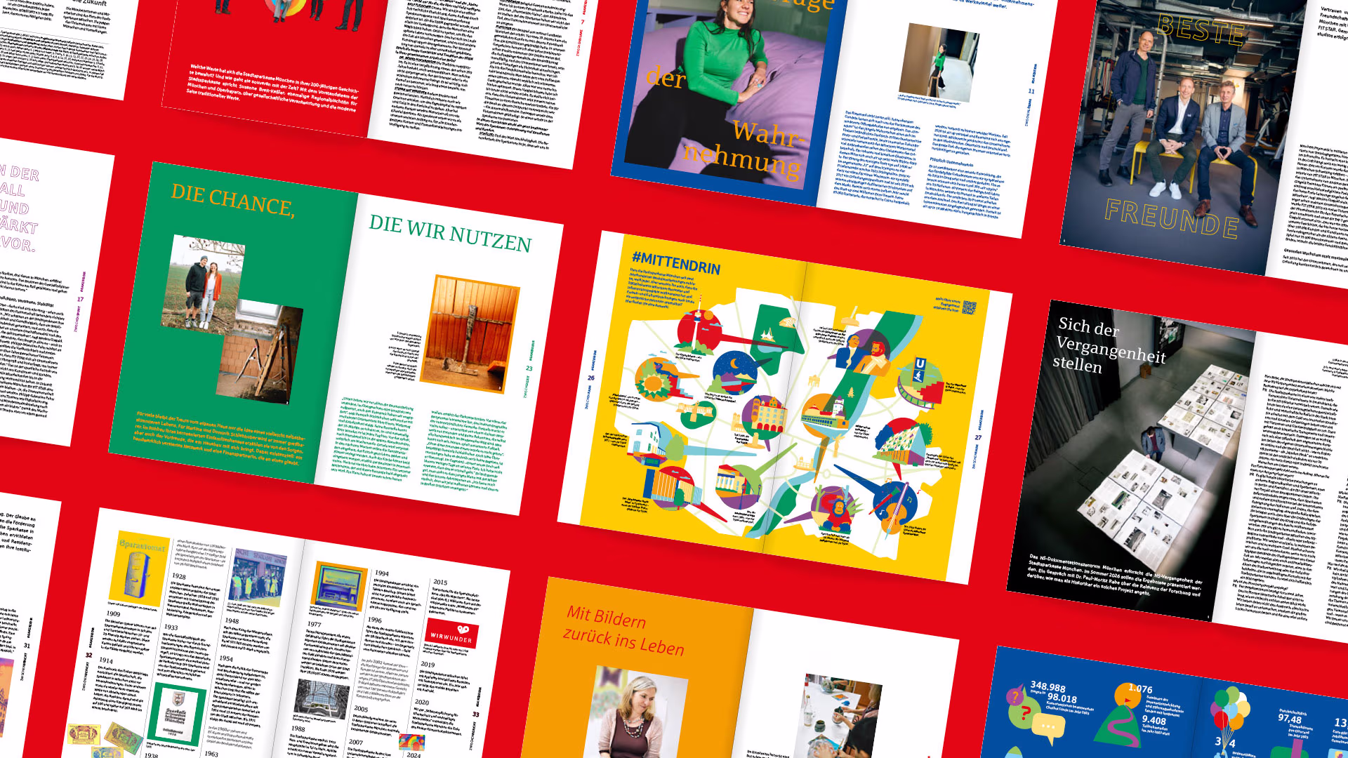 Collage von unterschiedlichen Magazin-Doppelseiten.
